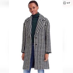 J.Crew Wool Green Black and White Checkered Winter Coat